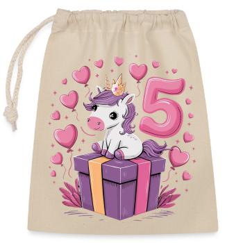 Unicorn - 5th Birthday - 5 Years - Closable cotton gift bag (25x30cm) - nature - Front
