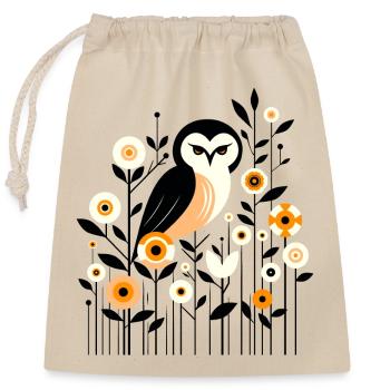Florale Eule - Verschließbarer Geschenkbeutel aus Baumwolle (25x30cm) - Natur - Vorne