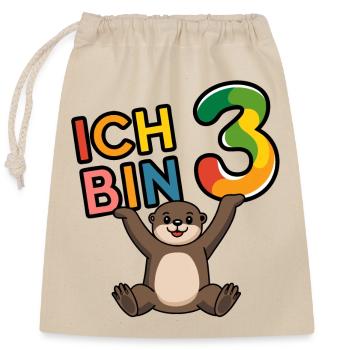 Ich bin 3 Jahre dritter Geburtstag - Verschließbarer Geschenkbeutel aus Baumwolle (25x30cm) - Natur - Vorne