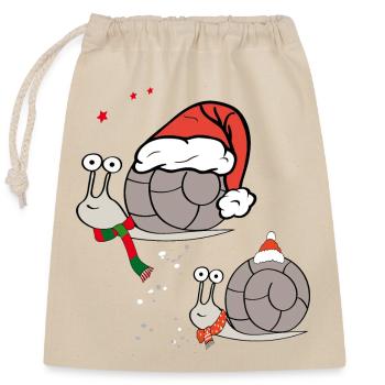 Escargot de Noël avec chapeau de Père Noël - Sac cadeau en coton avec cordon (25 x 30 cm) - nature - Devant