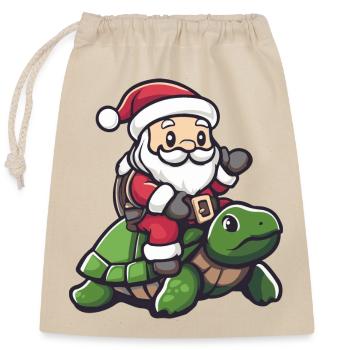Turtle Santa Claus Cartoon - Closable cotton gift bag (25x30cm) - nature - Front