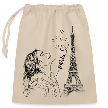 Paris Eiffel Tower France Woman Hearts Line Art - Closable cotton gift bag (25x30cm) - nature - Front