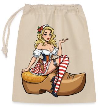 Holland pin-up in clog - Closable cotton gift bag (25x30cm) - nature - Front