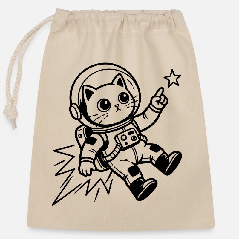 Astronaute chat dans l’espace - Sac cadeau en coton avec cordon (25 x 30 cm) - nature