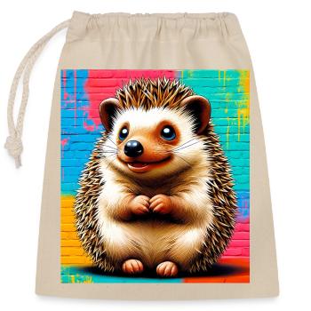 hedgehog - Closable cotton gift bag (25x30cm) - nature - Front