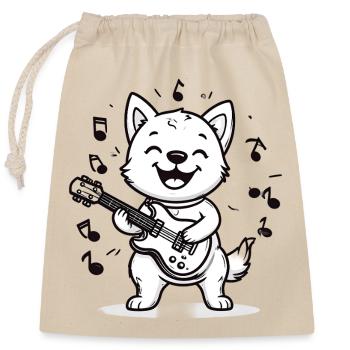 Chien amateur de musique avec guitare - Sac cadeau en coton avec cordon (25 x 30 cm) - nature - Devant