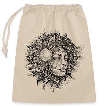 Boho Artwork, Femme avec motif de soleil - Sac cadeau en coton avec cordon (25 x 30 cm) - nature - Devant