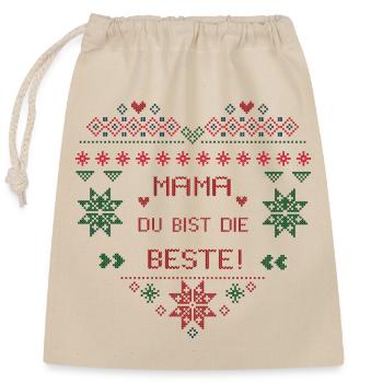 Weihnachten Ugly Christmas Mama du bist die Beste - Verschließbarer Geschenkbeutel aus Baumwolle (25x30cm) - Natur - Vorne