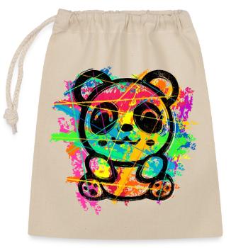 Panda Bär (Bunte Streifen) - Verschließbarer Geschenkbeutel aus Baumwolle (25x30cm) - Natur - Vorne