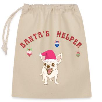 Chihuahua dog Santa's helper - Closable cotton gift bag (25x30cm) - nature - Front