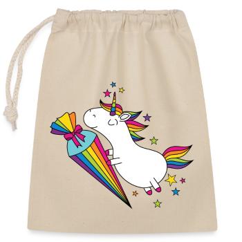 Unicorn École École École Cône de sucre - Sac cadeau en coton avec cordon (25 x 30 cm) - nature - Devant