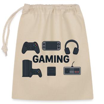 Retro Gaming Silhouetten - Verschließbarer Geschenkbeutel aus Baumwolle (25x30cm) - Natur - Vorne