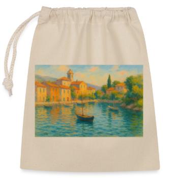 Port idylle au soleil - Sac cadeau en coton avec cordon (25 x 30 cm) - nature - Devant