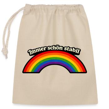 Immer schön stabil x Regenbogen - Verschließbarer Geschenkbeutel aus Baumwolle (25x30cm) - Natur - Vorne