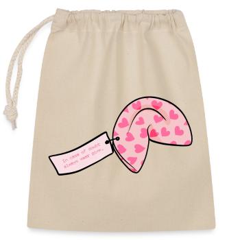 Biscuit de fortune rose avec des coeurs - Sac cadeau en coton avec cordon (25 x 30 cm) - nature - Devant