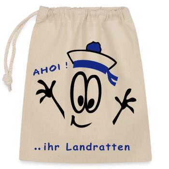 Ahoi ihr Landratten, Matrose - Verschließbarer Geschenkbeutel aus Baumwolle (25x30cm) - Natur - Vorne
