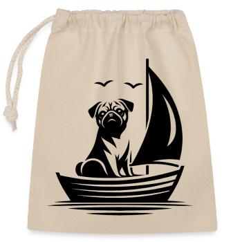 Pug Silhouette Voilier Minimaliste - Sac cadeau en coton avec cordon (25 x 30 cm) - nature - Devant