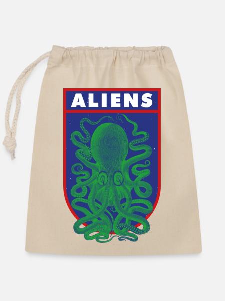 Oktopus-Aliens - Verschließbarer Geschenkbeutel aus Baumwolle (25x30cm) - Natur