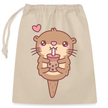 Cute Little Otter Loves Boba Tea - Closable cotton gift bag (25x30cm) - nature - Front