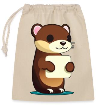 Loutre d’anime kawaii mignonne avec un signe - Sac cadeau en coton avec cordon (25 x 30 cm) - nature - Devant
