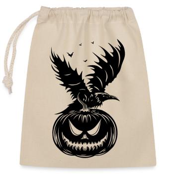 Halloween Raven with Pumpkin and Bat - Closable cotton gift bag (25x30cm) - nature - Front