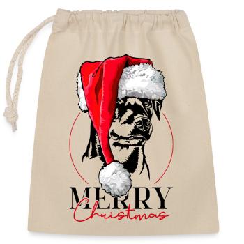 Père Noël Allemand Chasse Terrier Joyeux Noël Chiens - Sac cadeau en coton avec cordon (25 x 30 cm) - nature - Devant