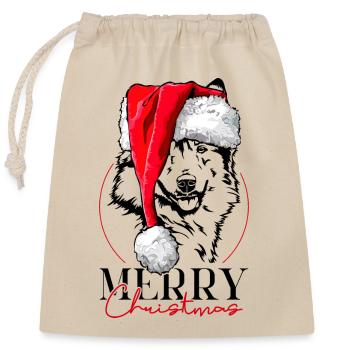 Santa Island Dog Merry Christmas Dog Wilsigns - Closable cotton gift bag (25x30cm) - nature - Front
