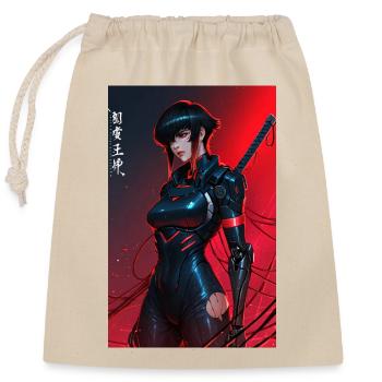 Red Wired Cyberpunk Samurai with Katana - Closable cotton gift bag (25x30cm) - nature - Front