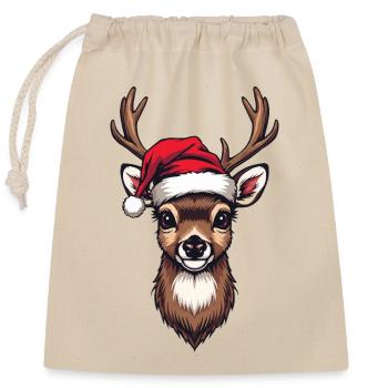 Reindeer Santa Hat Motif - Closable cotton gift bag (25x30cm) - nature - Front
