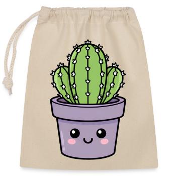 Kawaii Cactus in Purple Pot - Closable cotton gift bag (25x30cm) - nature - Front