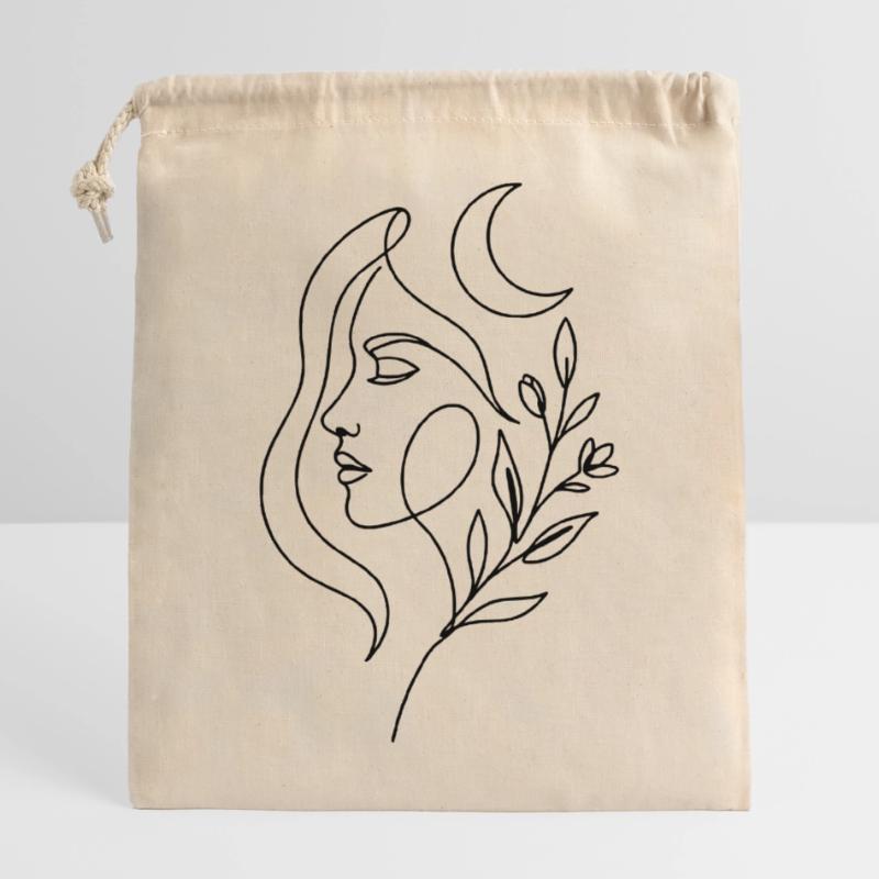 Femme céleste minimaliste avec des éléments botaniques Sac cadeau en coton avec cordon (25 x 30 cm)