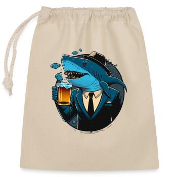 Cool business shark with beer. Funny and creative - Closable cotton gift bag (25x30cm) - nature - Front