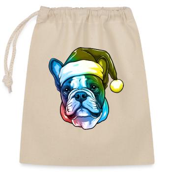 Bouledogue Français tête de chien Noël coloré - Sac cadeau en coton avec cordon (25 x 30 cm) - nature - Devant