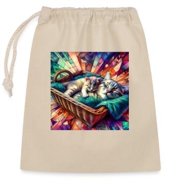 cat basket of contentment - Closable cotton gift bag (25x30cm) - nature - Front
