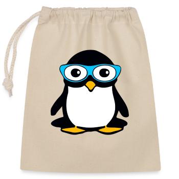 Penguin with blue glasses - Closable cotton gift bag (25x30cm) - nature - Front