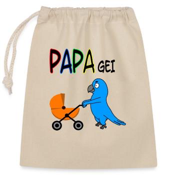 PAPAgei mit Kinderwagen - Verschließbarer Geschenkbeutel aus Baumwolle (25x30cm) - Natur - Vorne