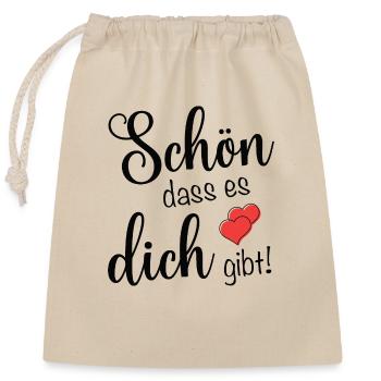 Schön dass es dich gibt - Verschließbarer Geschenkbeutel aus Baumwolle (25x30cm) - Natur - Vorne