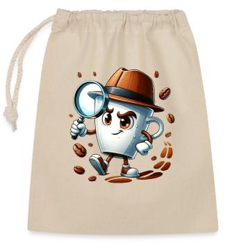 Mystery Brew: Detektiv Kaffeetasse T-Shirt - Verschließbarer Geschenkbeutel aus Baumwolle (25x30cm) - Natur - Vorne
