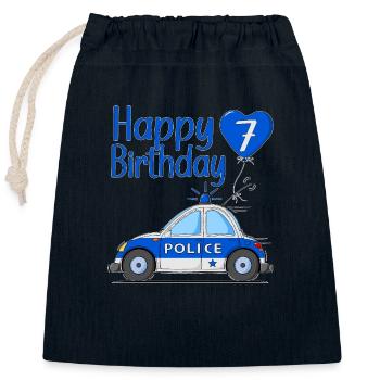 Joyeux anniversaire 7 Police - Sac cadeau en coton avec cordon (25 x 30 cm) - bleu marine - Devant