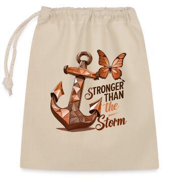 Krebsbewusstsein Brust Phrase Stärker als Sturm - Verschließbarer Geschenkbeutel aus Baumwolle (25x30cm) - Natur - Vorne