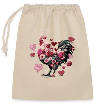 Poulet Fleurs et Coeurs - Sac cadeau en coton avec cordon (25 x 30 cm) - nature - Devant