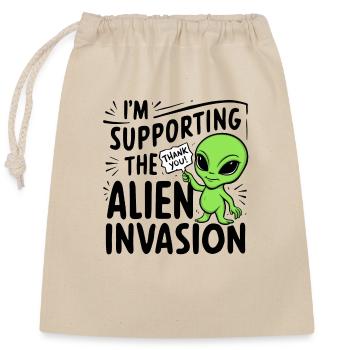 Alien Invasion - Humor - Closable cotton gift bag (25x30cm) - nature - Front