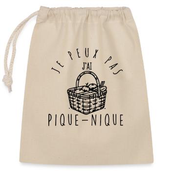 Je peux pas, j'ai pique-nique. - Sac cadeau en coton avec cordon (25 x 30 cm) - nature - Devant