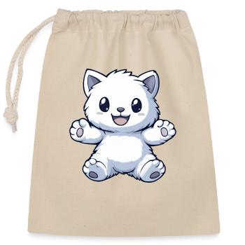 Cuddly toy - cat - Closable cotton gift bag (25x30cm) - nature - Front