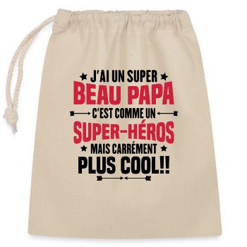 Super beau-papa c'est comme un super héros - Sac cadeau en coton avec cordon (25 x 30 cm) - nature - Devant
