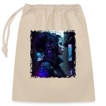 Female cyborg in a possible neon future - Closable cotton gift bag (25x30cm) - nature - Front