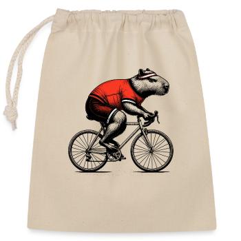 Radfahrendes Wasserschwein - Verschließbarer Geschenkbeutel aus Baumwolle (25x30cm) - Natur - Vorne