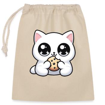 Cute kawaii cat with cookie Cute gifts - Closable cotton gift bag (25x30cm) - nature - Front