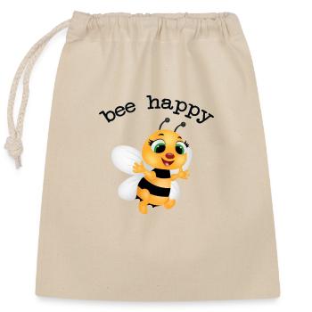 flotte biene, be happy - Verschließbarer Geschenkbeutel aus Baumwolle (25x30cm) - Natur - Vorne