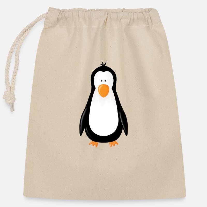Penguin Fridolin - Closable cotton gift bag (25x30cm) - nature